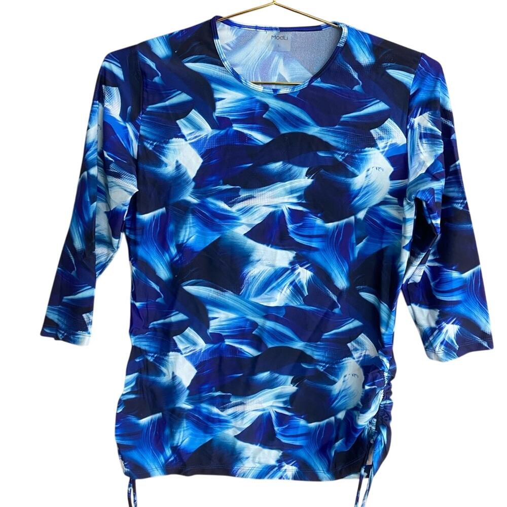 Modli Margaux Blue Swirl Pattern Long Sleeved Swim Top UPF 50